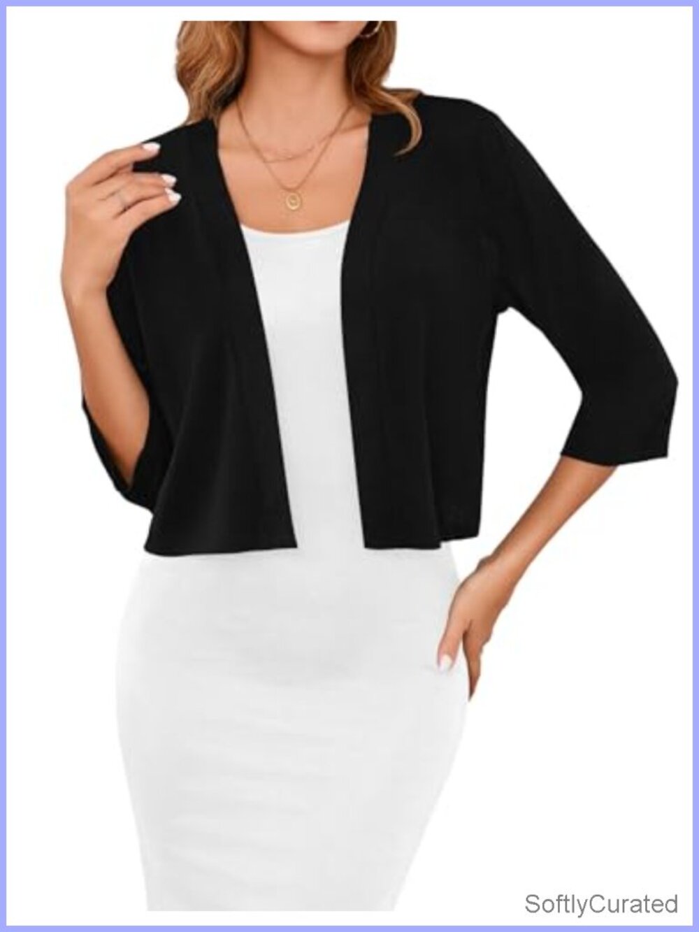 Women's 3/4 Sleeve Shrug Lightweight Open Front Cropped Cardigan